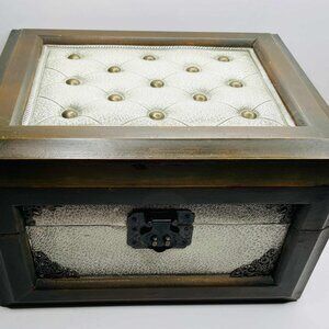 Vintage Storage Trunk Box Faux Leather Studded Decor